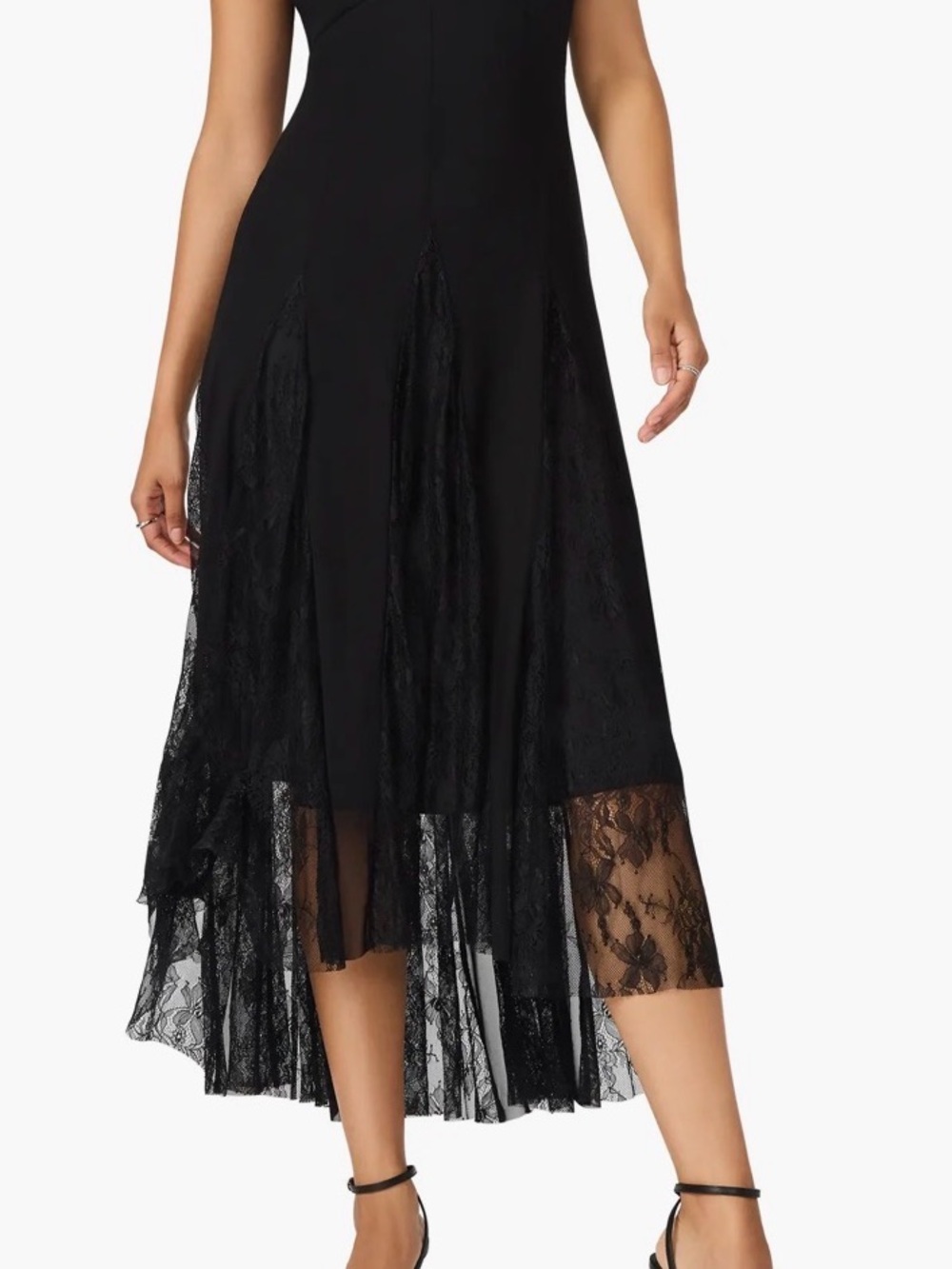 New Ultra pink Black Lace-Panel A-Line Midi Skirt - Picture 1 of 7